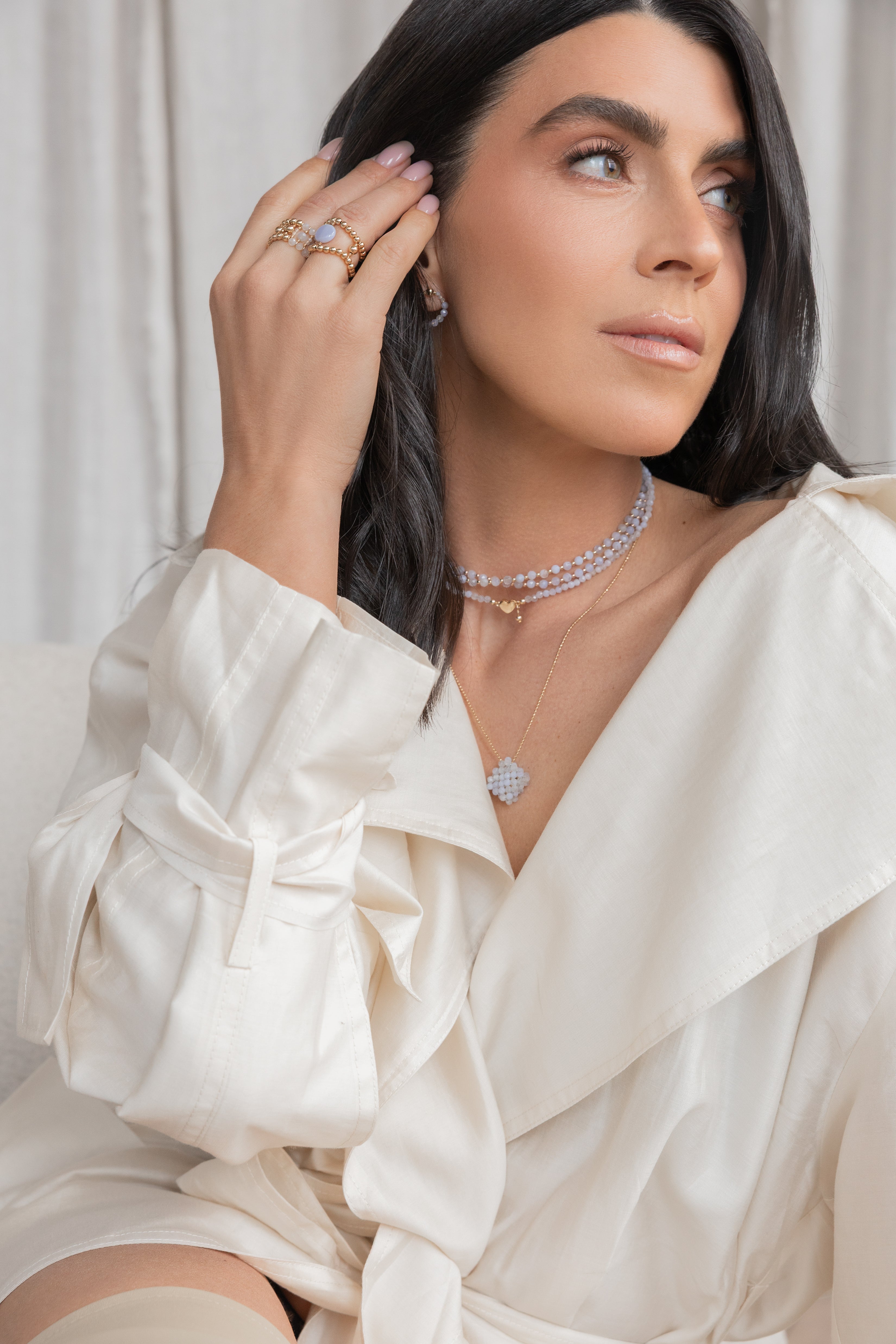 Gold-filled blue lace agate necklace Cœur Aimant