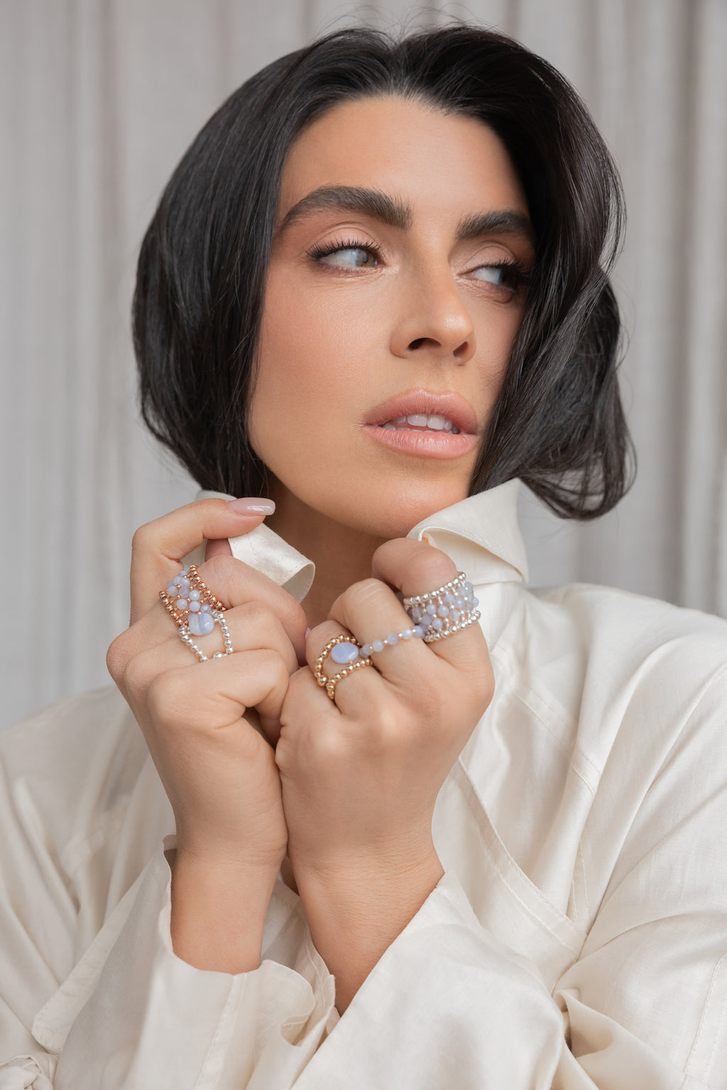 Gredzens La Bague - rozā apzeltījums gold-filled, zils ahāts