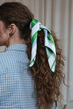 Grey square silk scarf Muguet - small