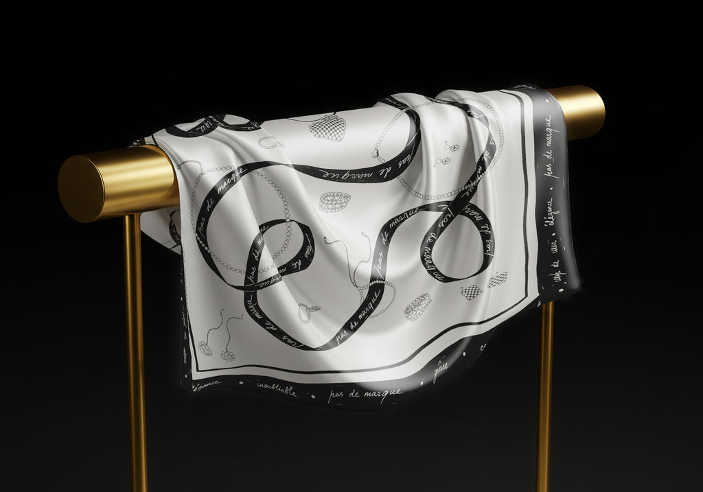 Black and white square silk scarf Esquisse - medium