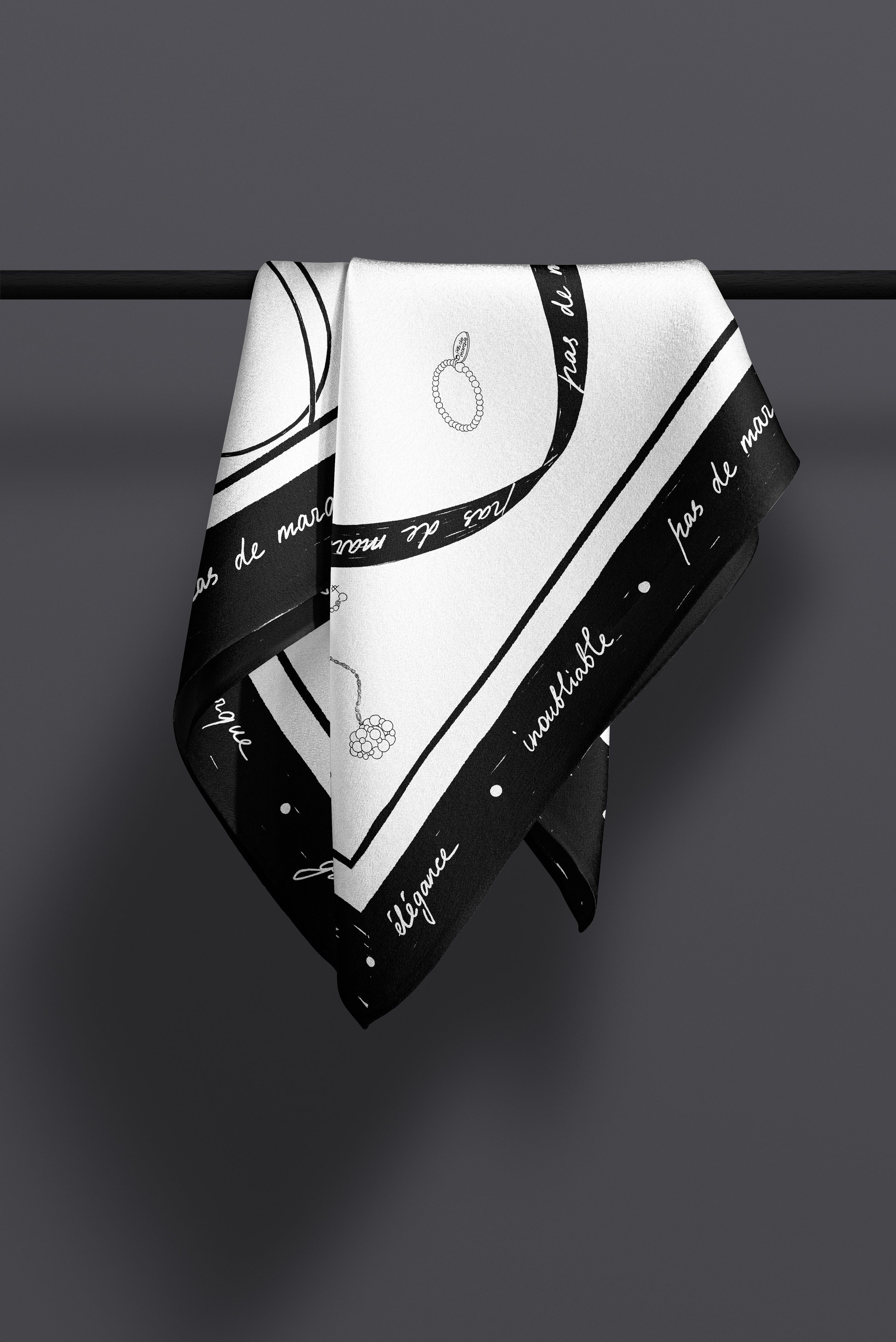 Black and white square silk scarf Esquisse - medium