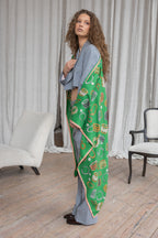 Green square cashmere and silk scarf Trésor - large
