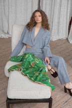 Green square cashmere and silk scarf Trésor - large