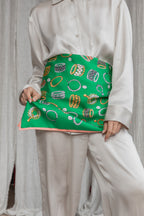 Green square silk scarf Trésor - medium
