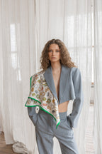Ivory square silk scarf Trésor - small