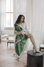 Grey square cashmere and silk scarf Muguet - large