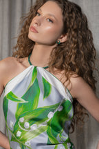 Grey square silk scarf Muguet - medium