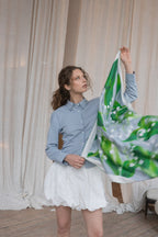 Grey square silk scarf Muguet - medium