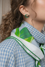Grey square silk scarf Muguet - small