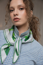Grey square silk scarf Muguet - small