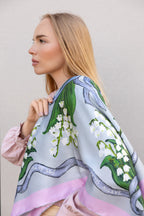 Pink square silk scarf Jardin Secret - medium