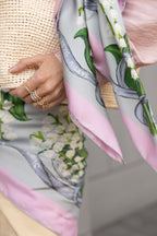 Pink square silk scarf Jardin Secret - small