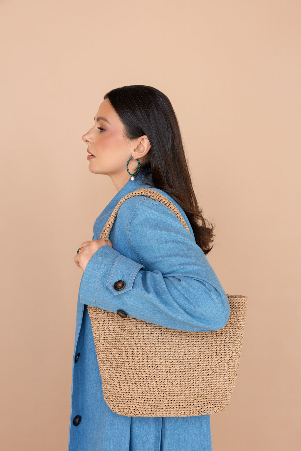 Beige raffia bag Le Trapèze