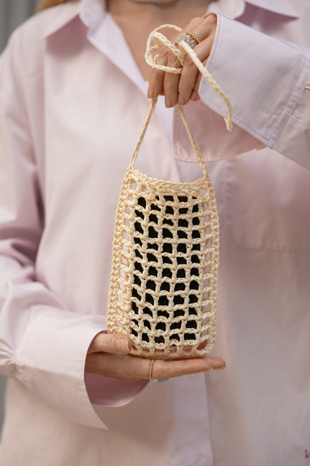 Ivory raffia phone bag Le Portable