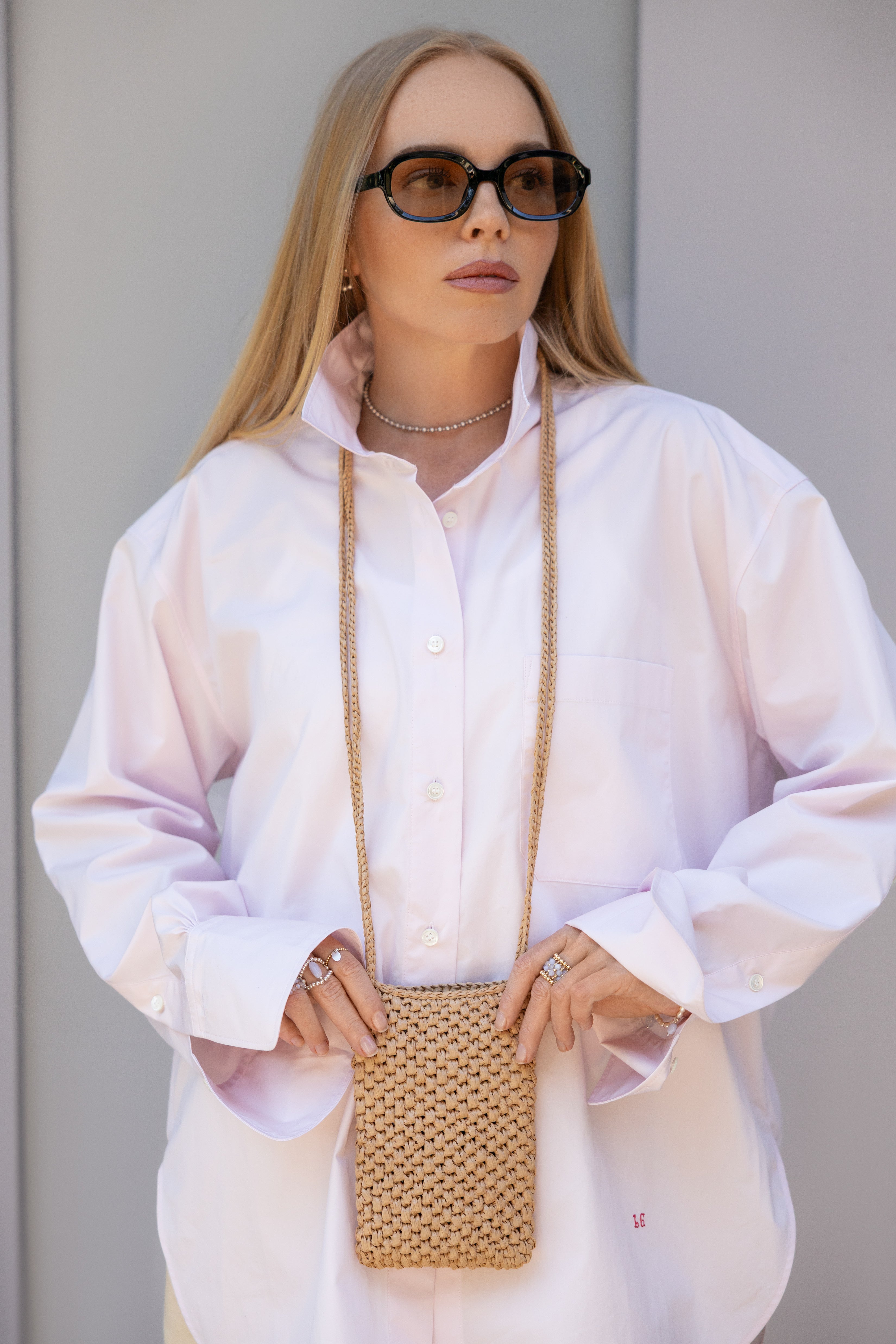 Beige raffia phone bag La Gaufre