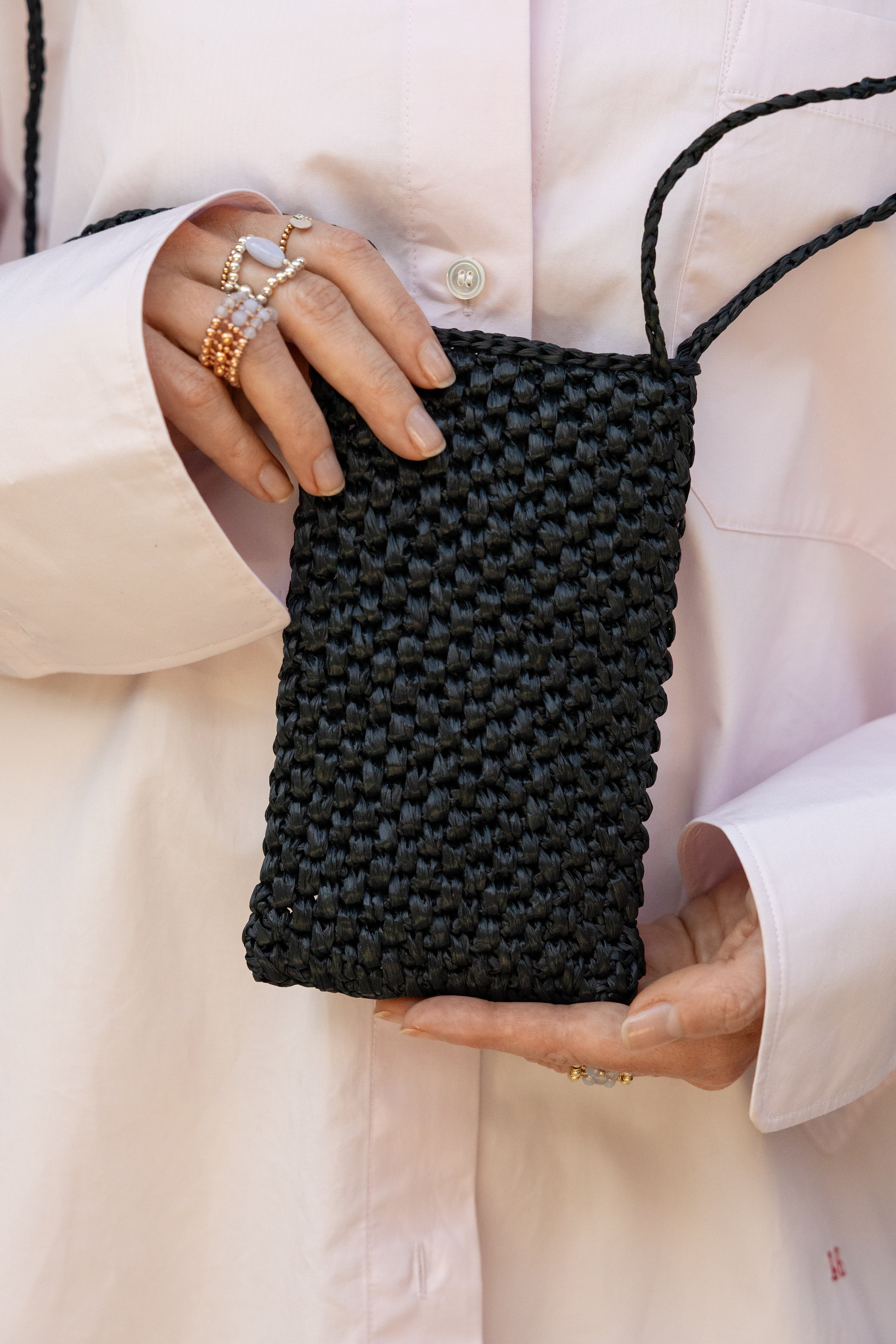 Black raffia phone bag La Gaufre