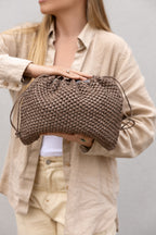 Brown raffia pouch La Poche Grande