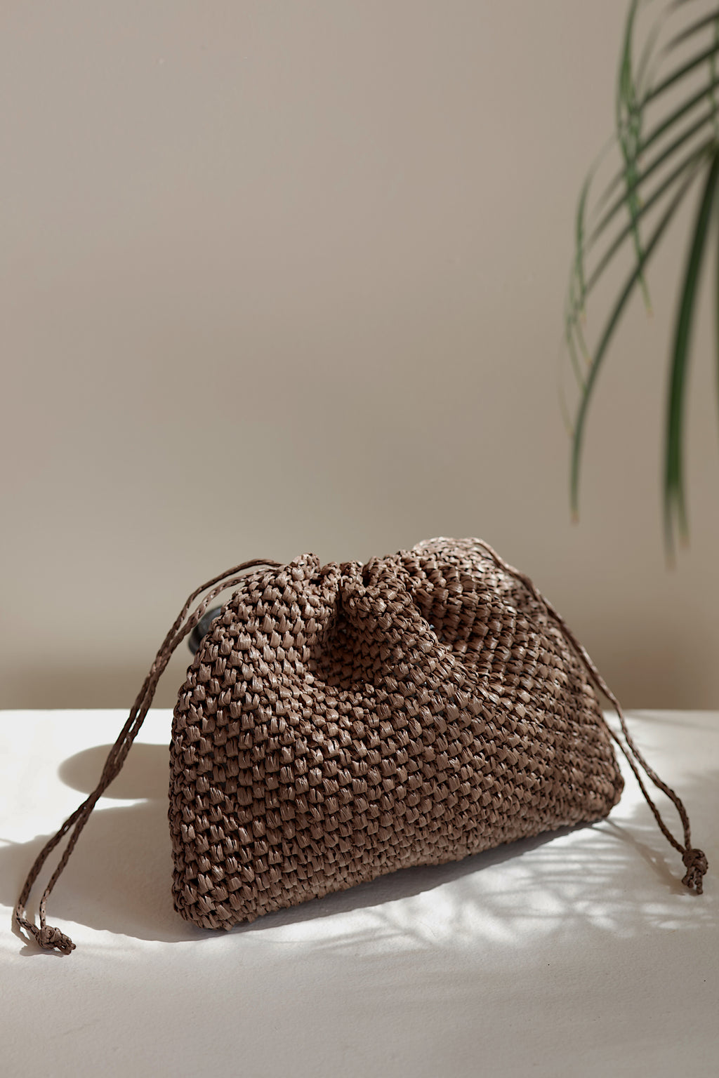 Brown raffia pouch La Poche Grande