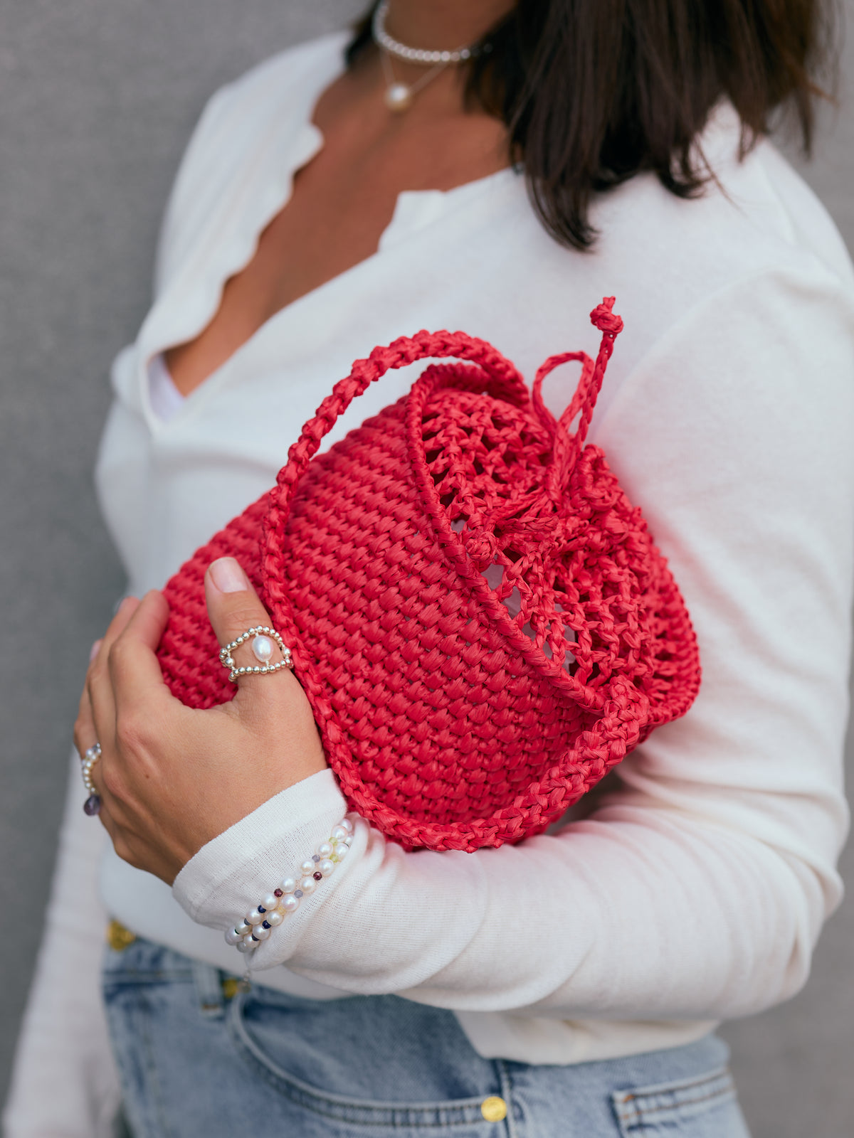 Red raffia bag Le Baril