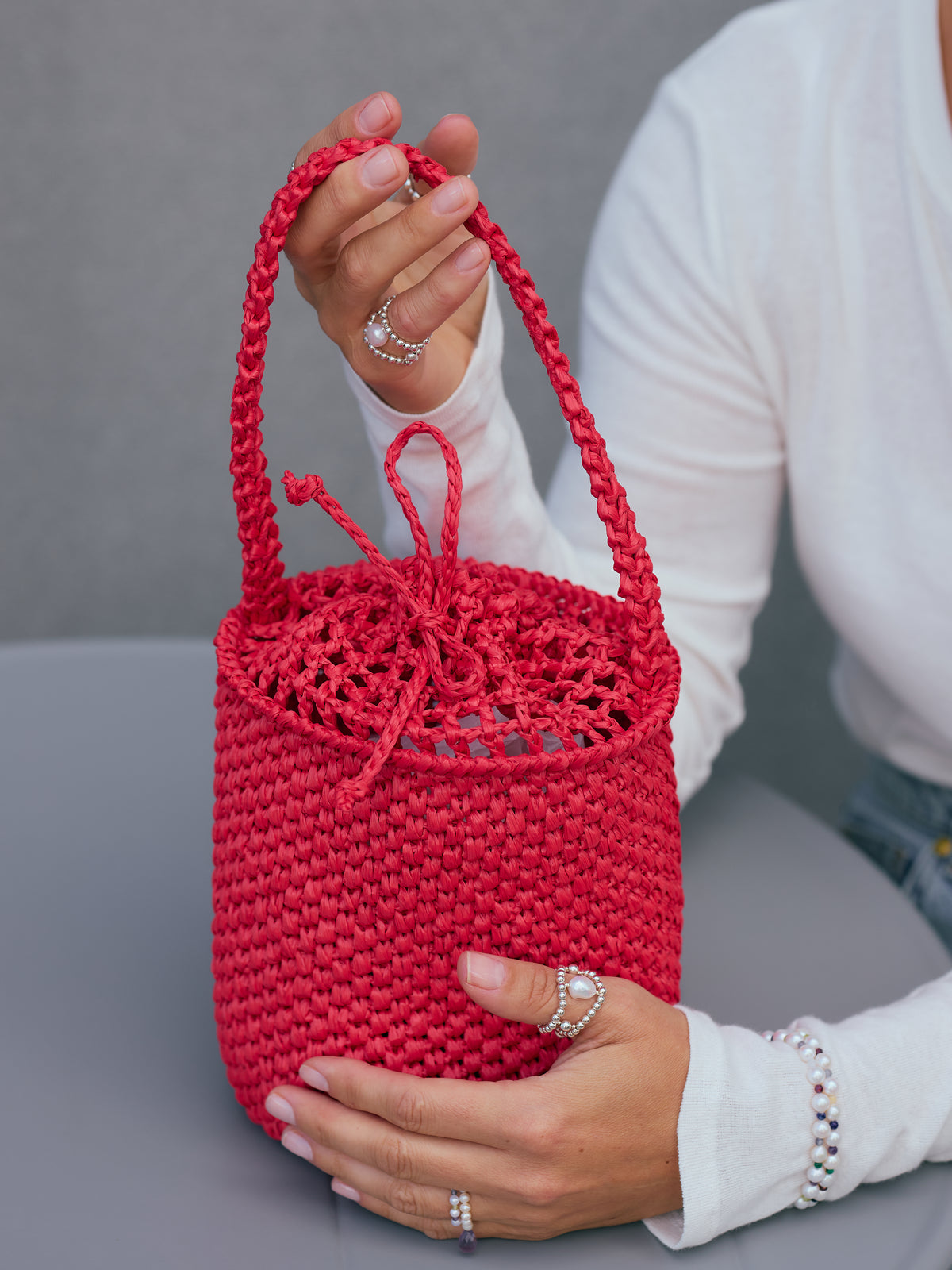 Red raffia bag Le Baril