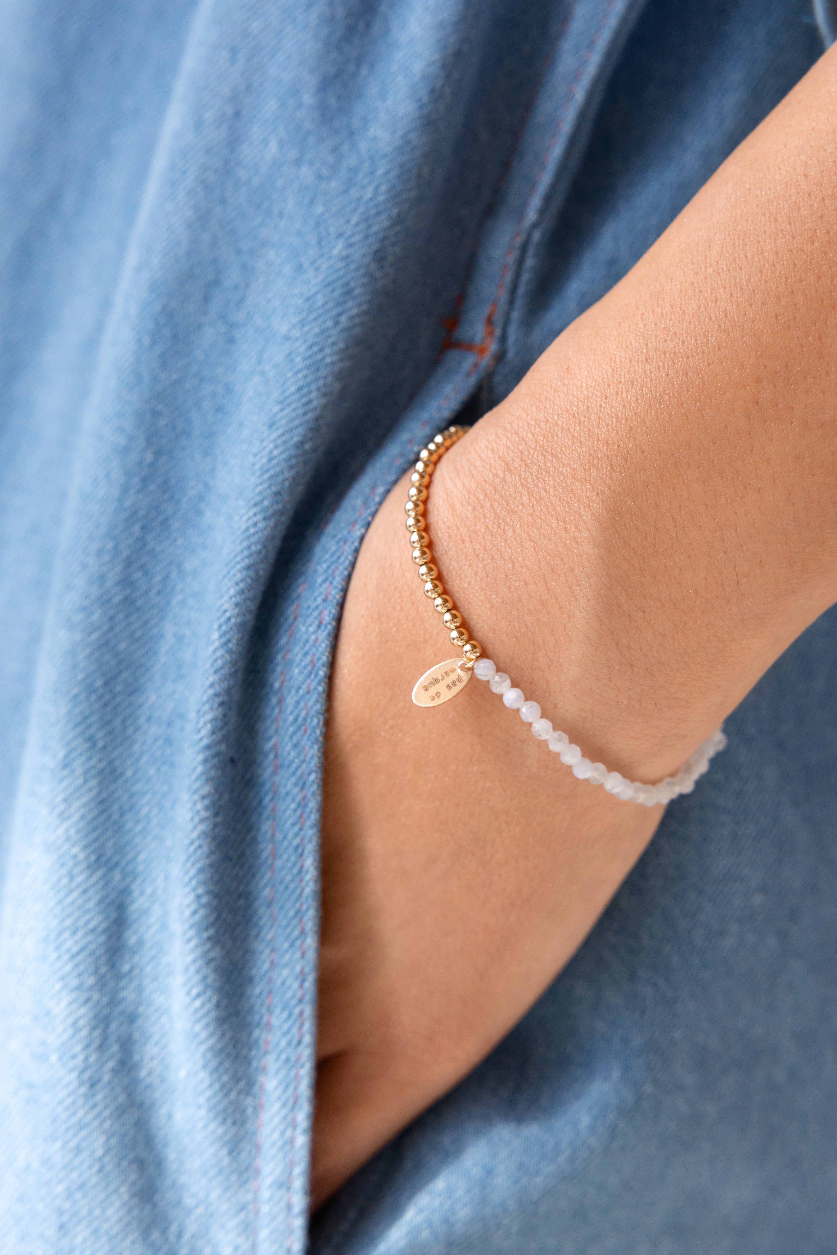 Gold-filled blue lace agate stretch bracelet Duo