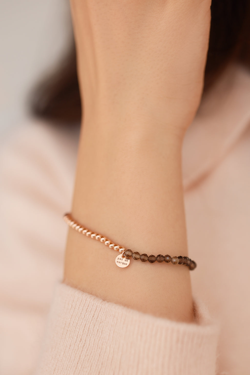 Rose gold-filled smoky quartz stretch bracelet Duo