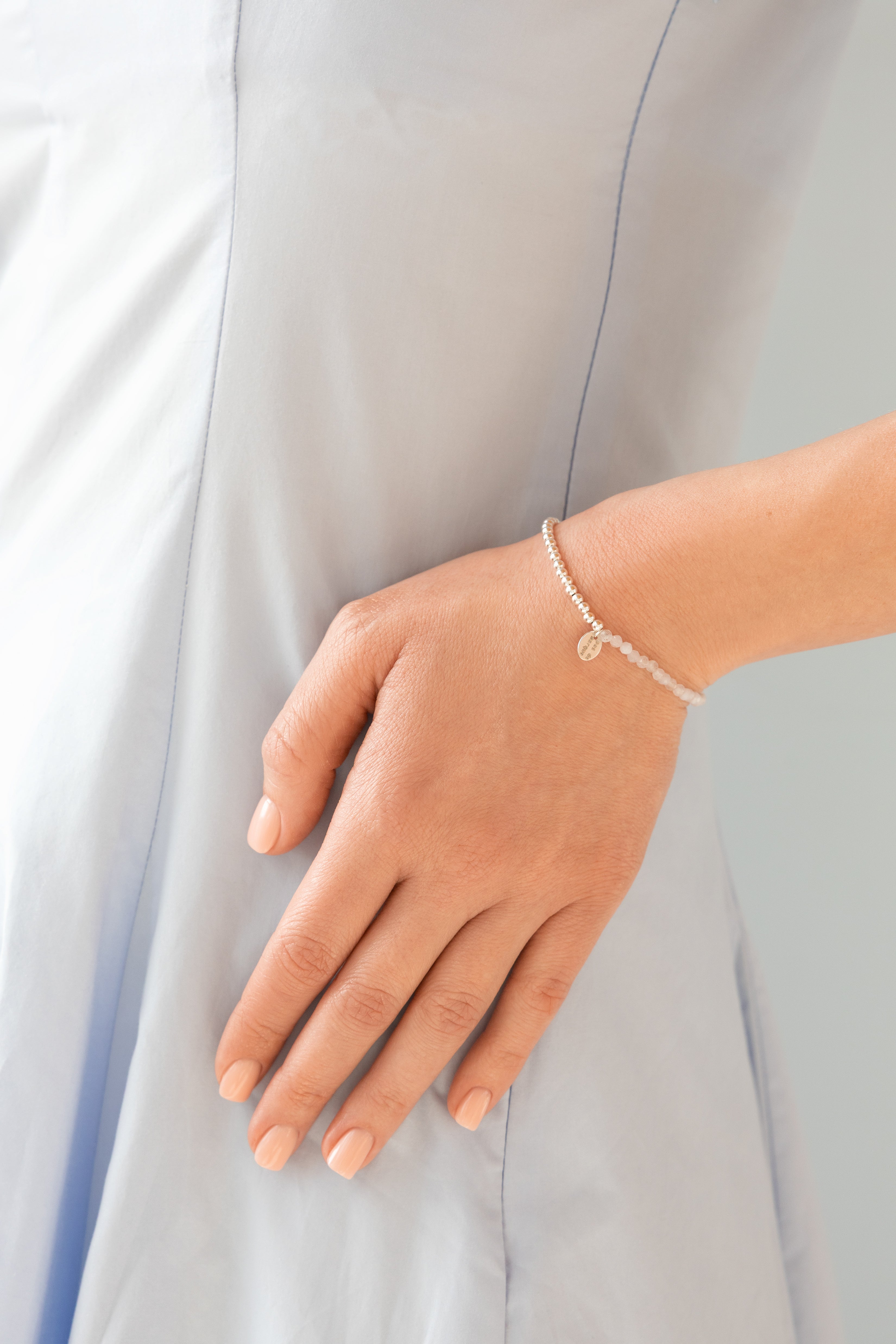 925 sterling silver blue lace agate stretch bracelet Duo
