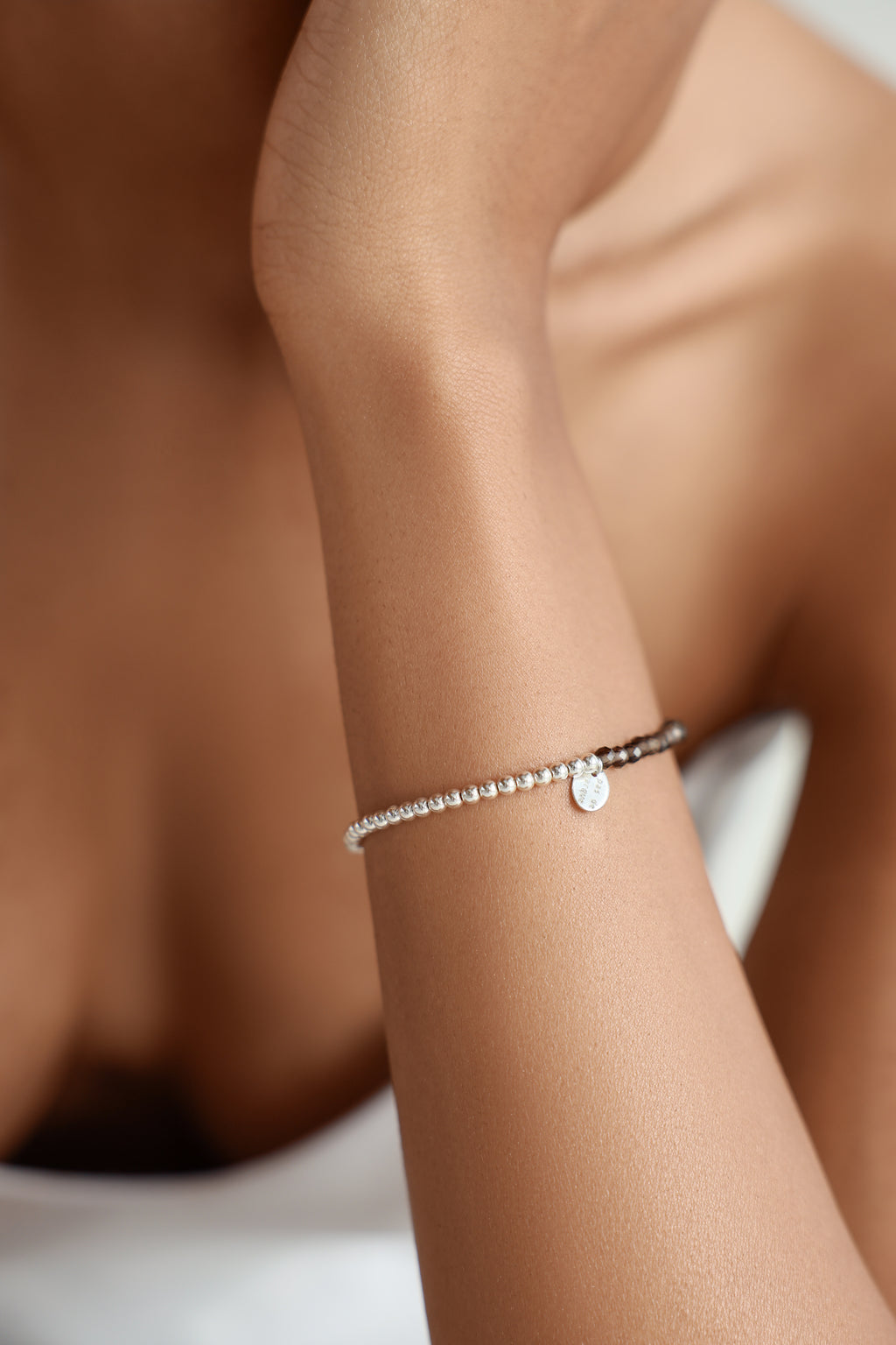 925 sterling silver smoky quartz stretch bracelet Duo