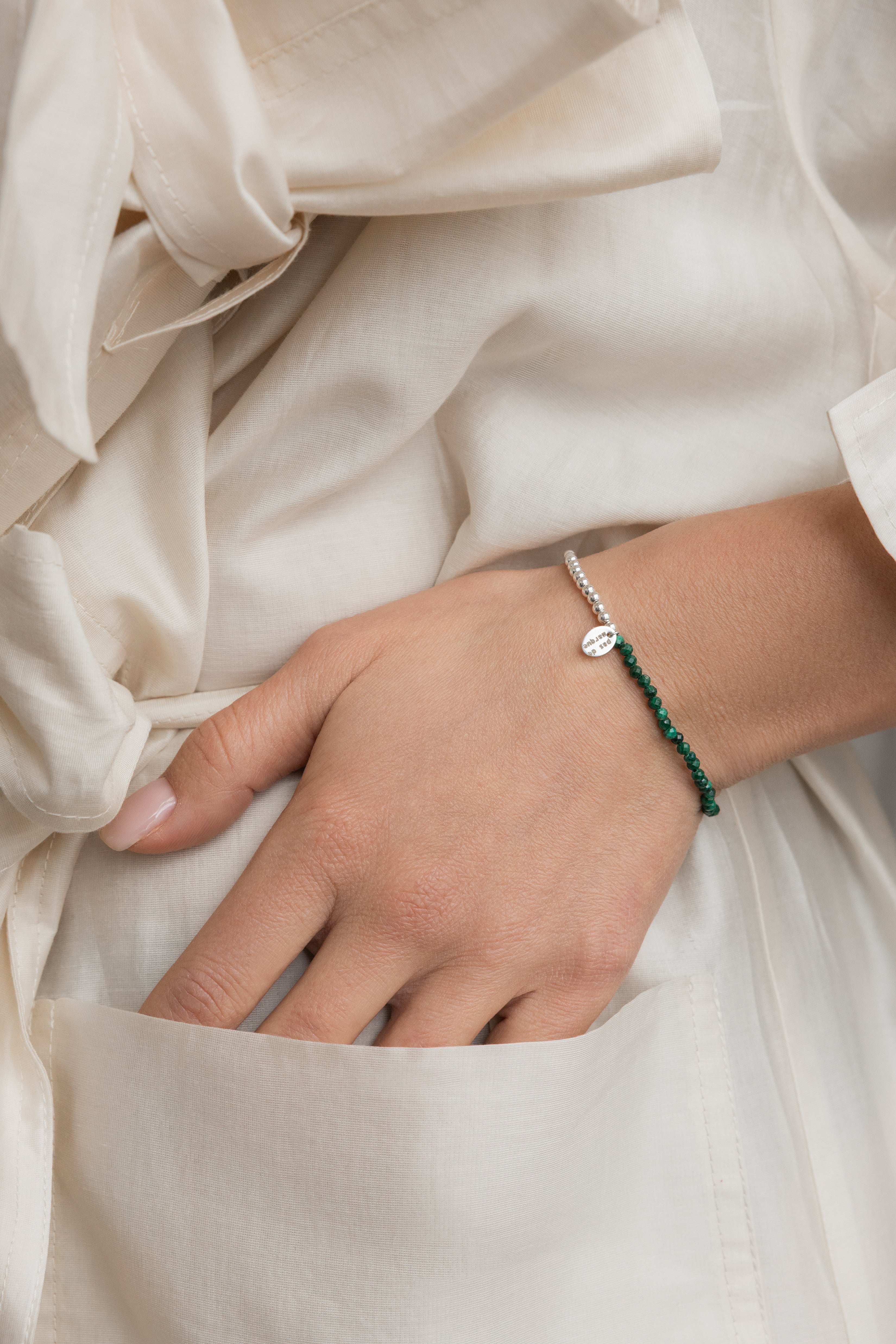 925 sterling silver malachite stretch bracelet Duo