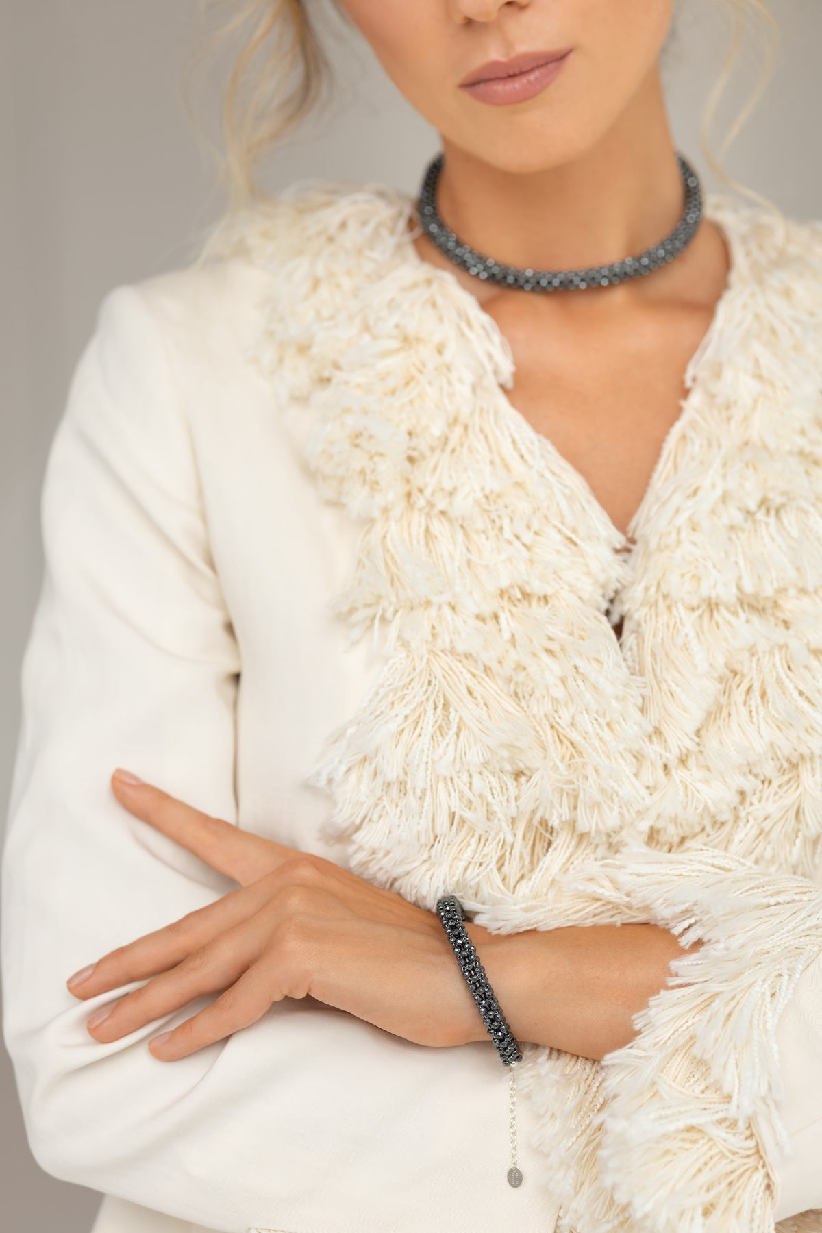 925 sterling silver hematite choker Le Collier