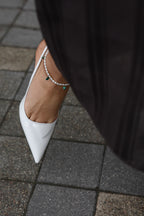 Gold-filled white freshwater pearl, malachite anklet Sauvage