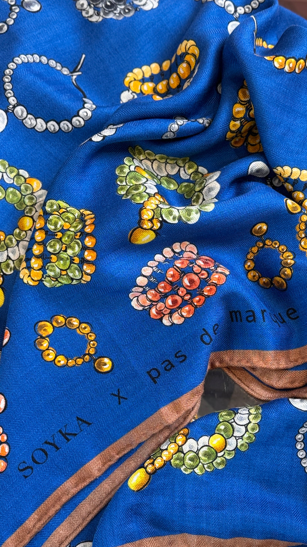 Blue square cashmere and silk scarf Trésor - large