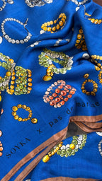 Blue square cashmere and silk scarf Trésor - large