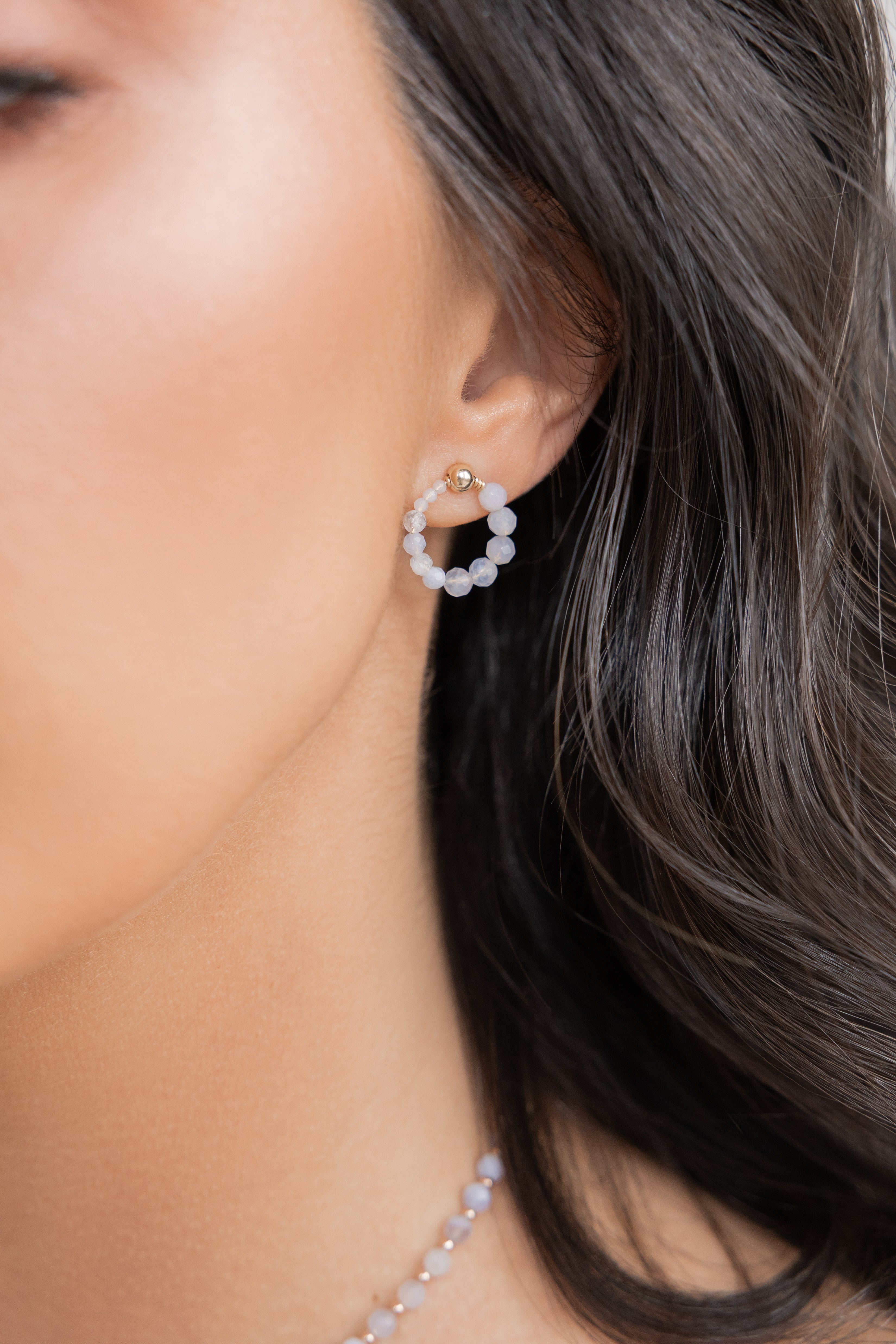 Gold-filled blue lace agate earrings La Roue