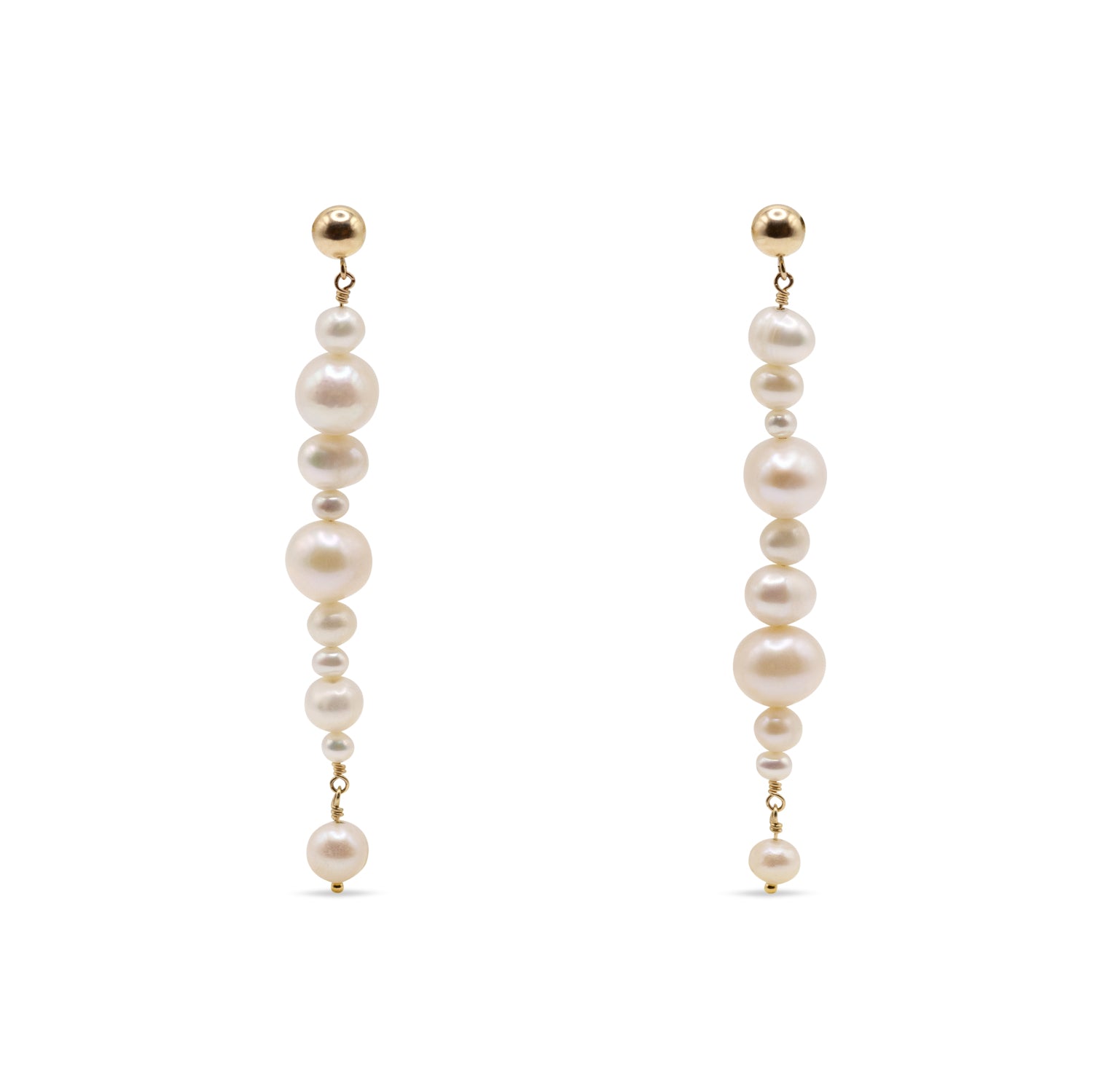 Gold-filled white freshwater pearl earrings La Chenille
