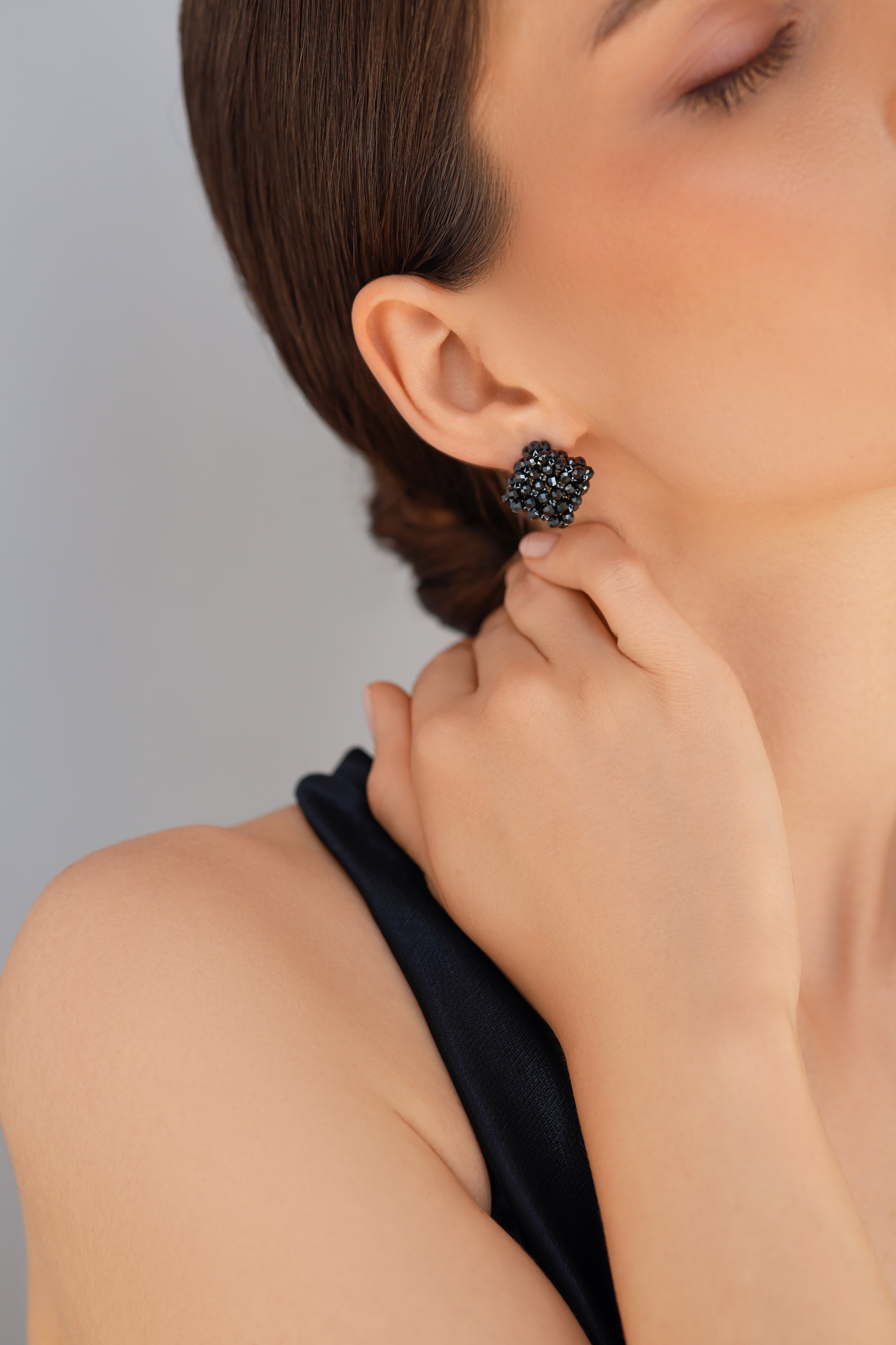 925 sterling silver black spinel earrings Le Rhombe