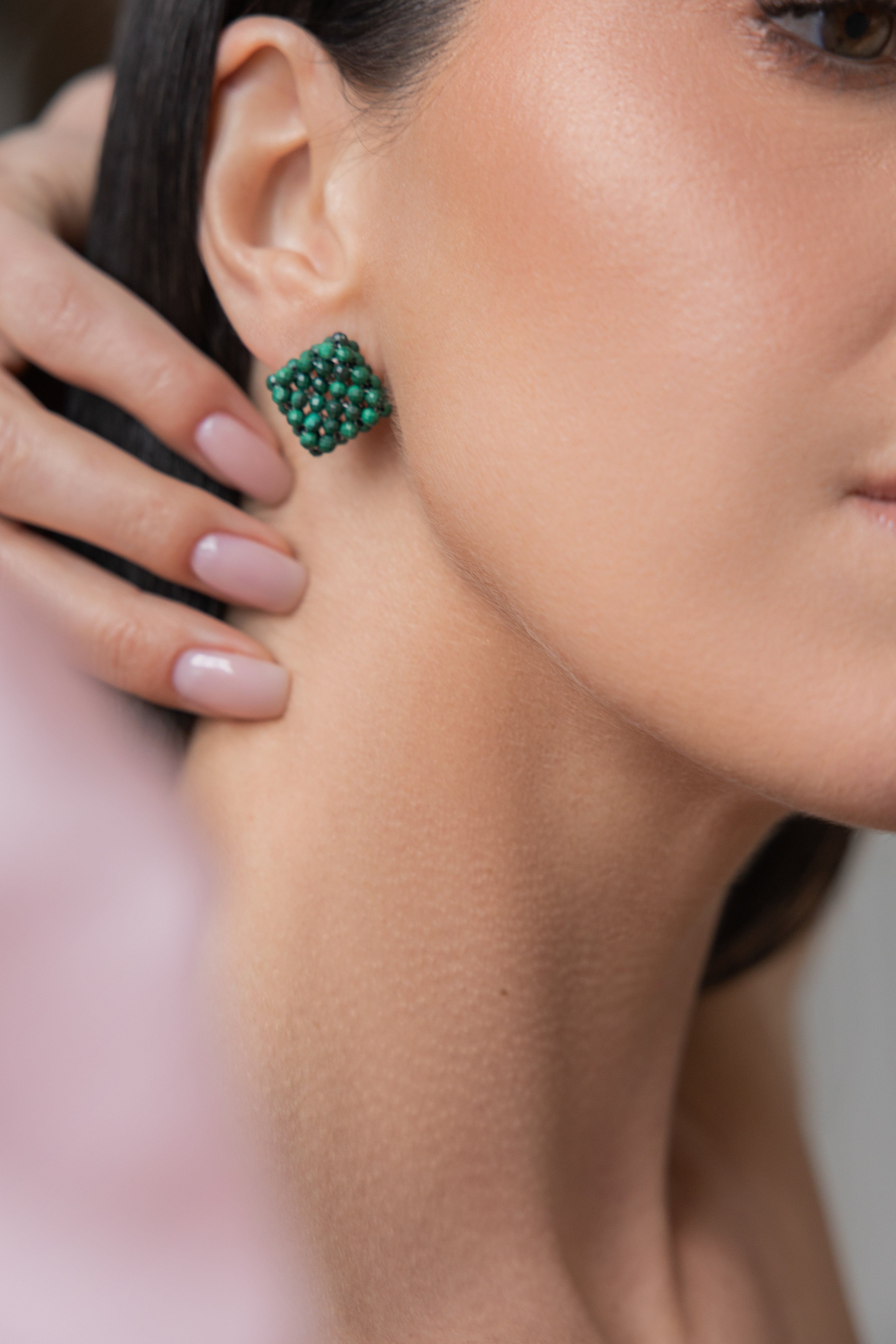 925 sterling silver malachite earrings Le Rhombe