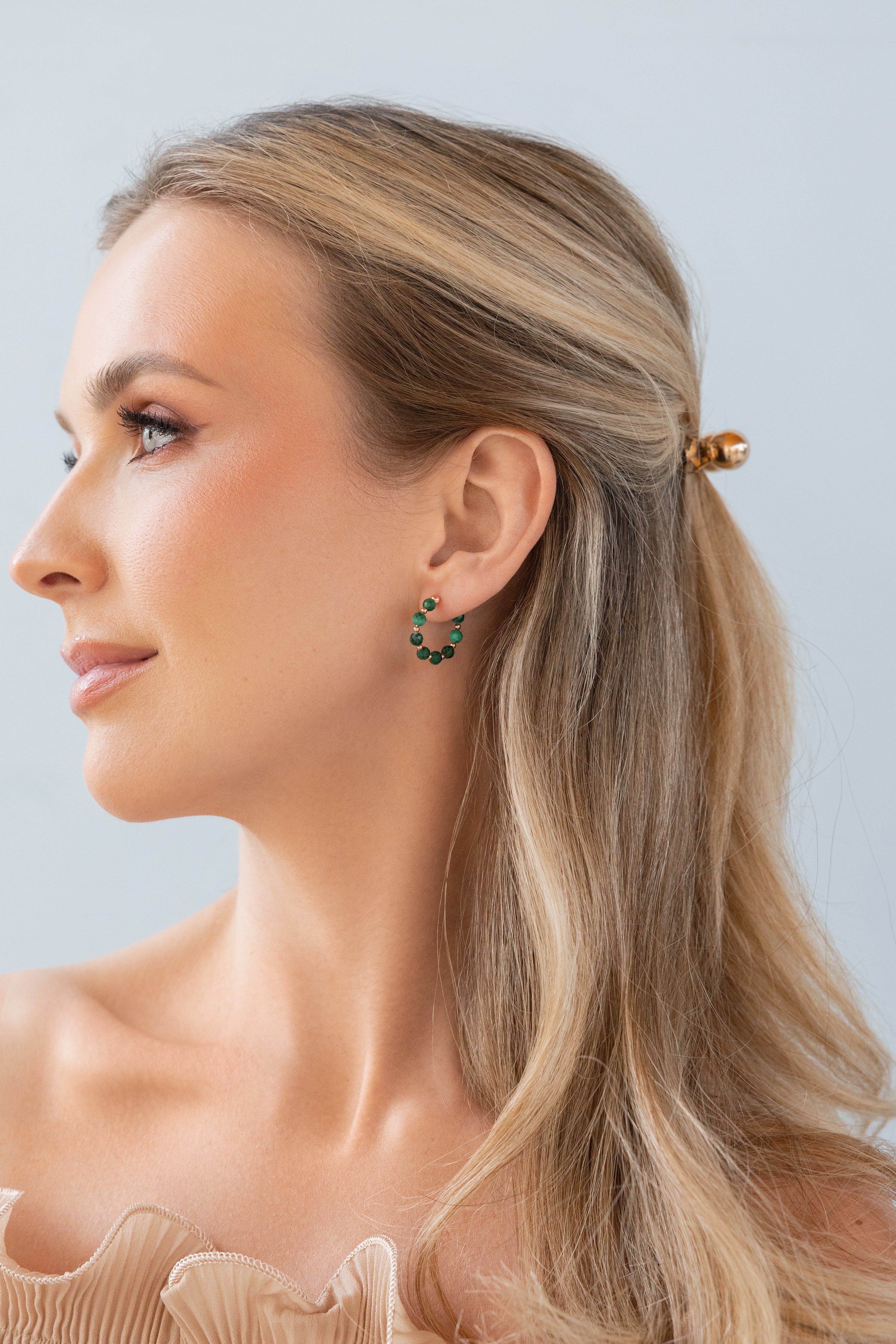 Rose gold-filled malachite hoop earrings Alternance