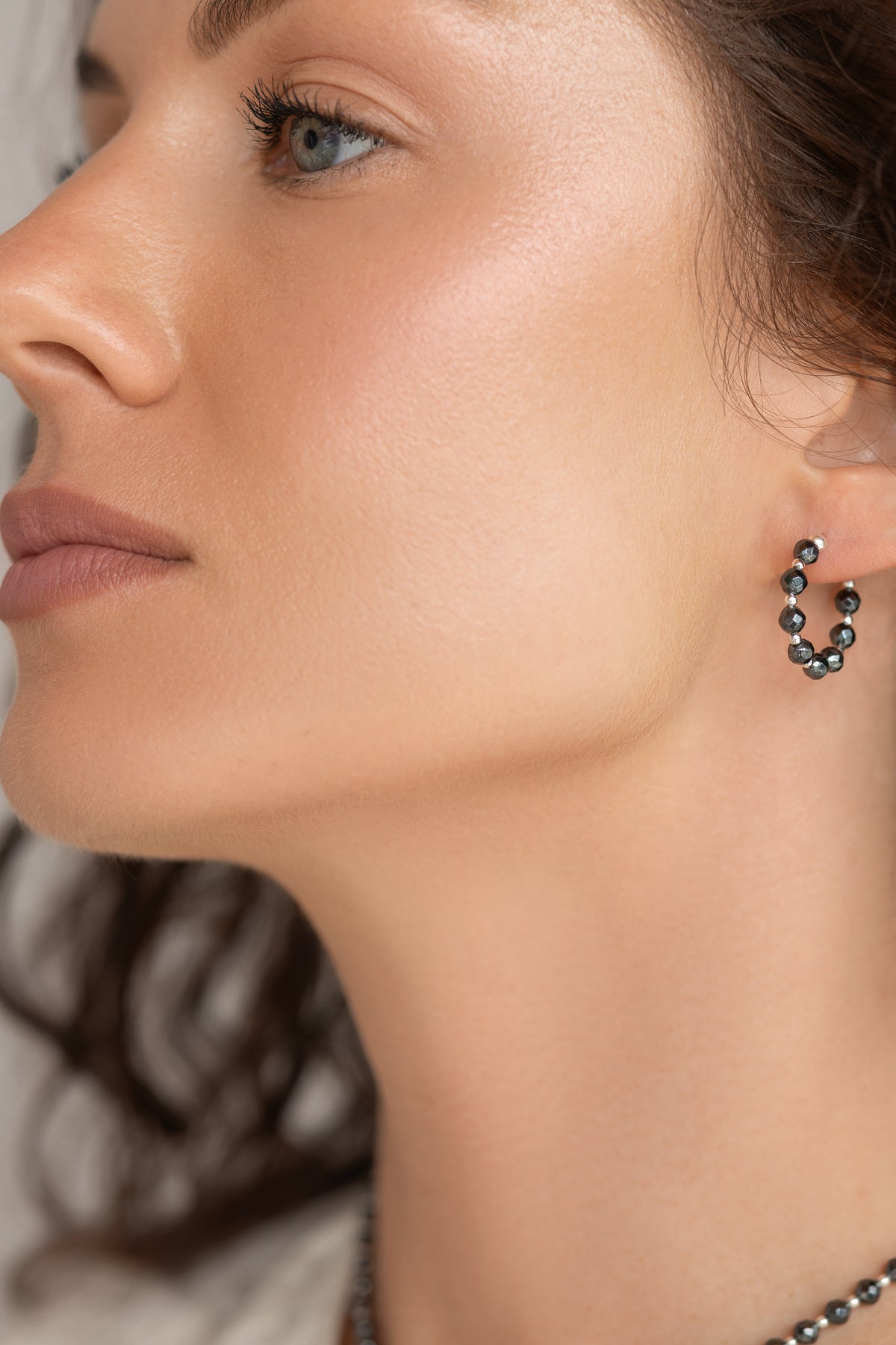 925 sterling silver hematite hoop earrings Alternance