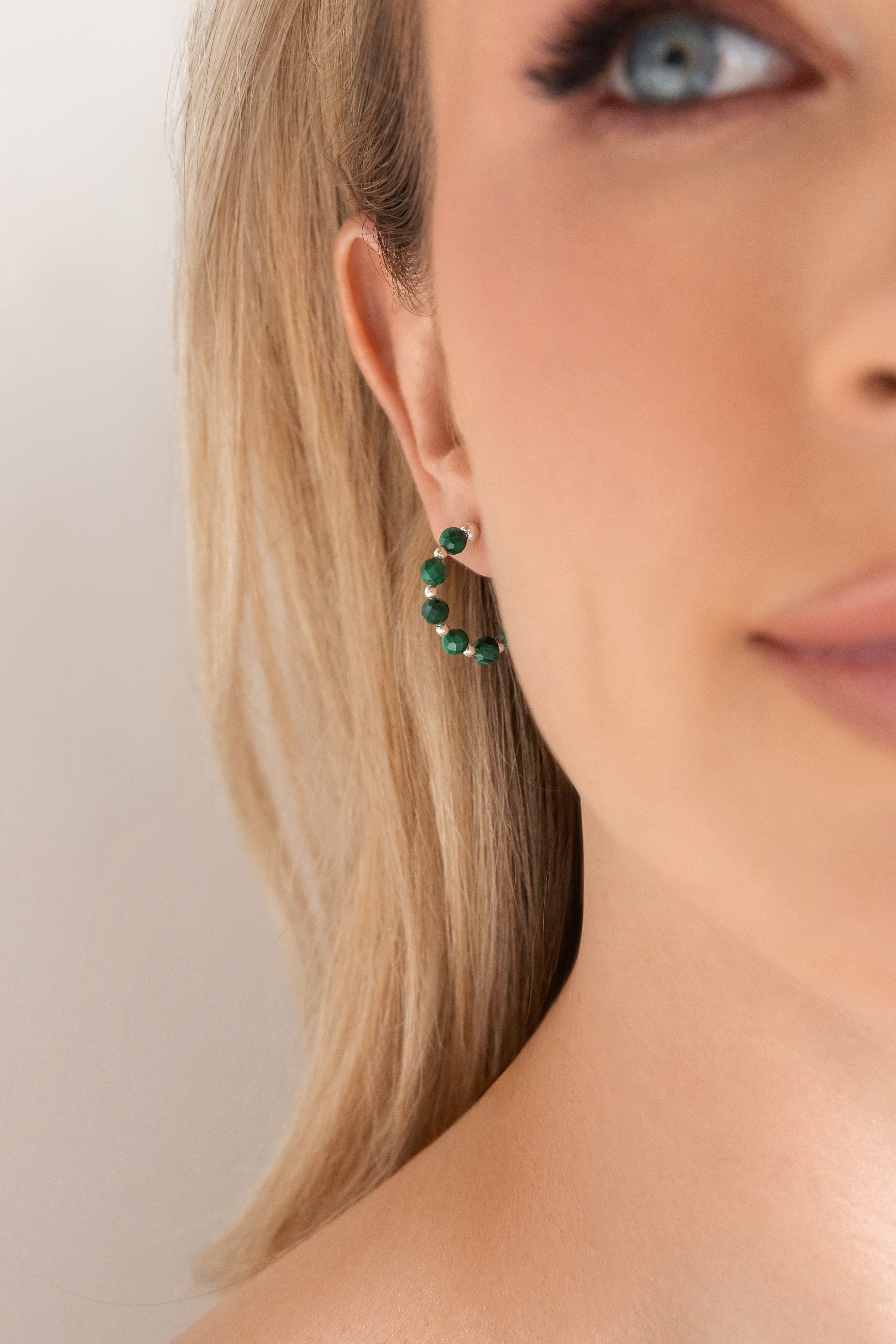 925 sterling silver malachite hoop earrings Alternance