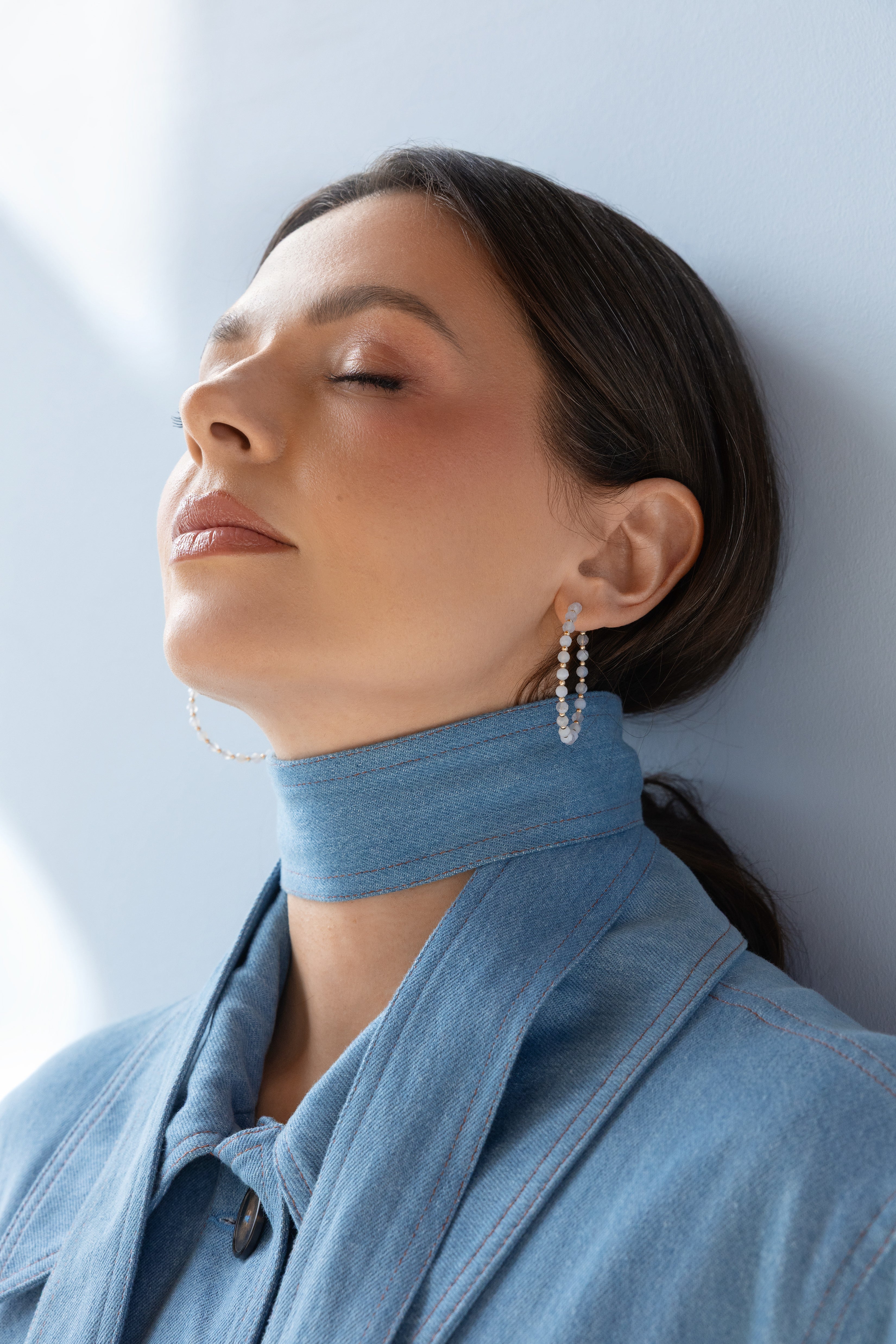Gold-filled blue lace agate hoop earrings Alternance Grande