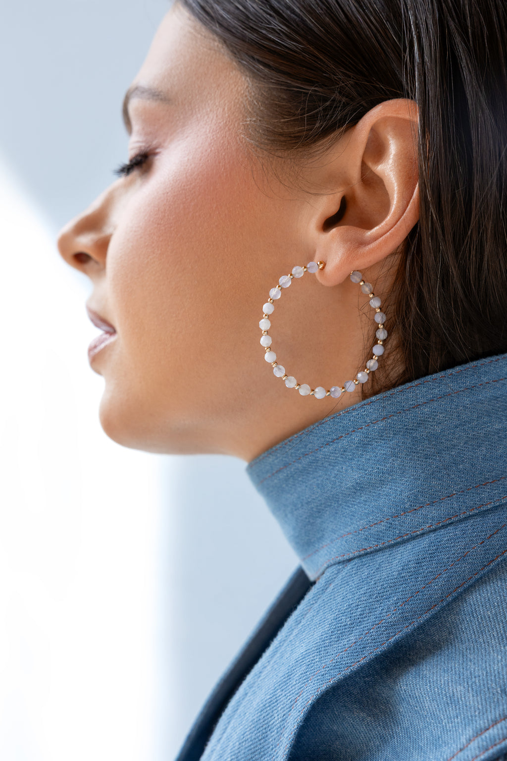 Gold-filled blue lace agate hoop earrings Alternance Grande