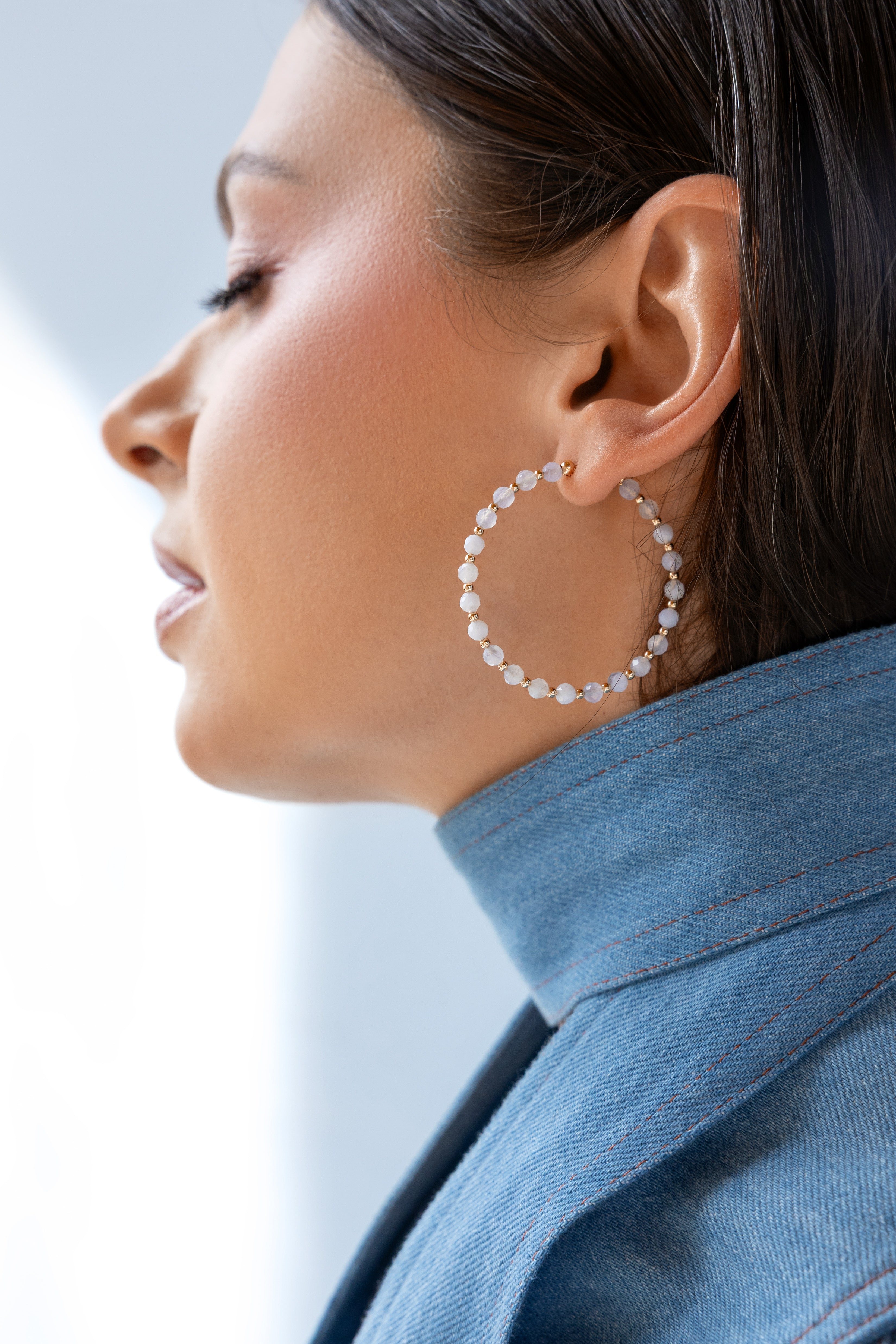 Gold-filled blue lace agate hoop earrings Alternance Grande