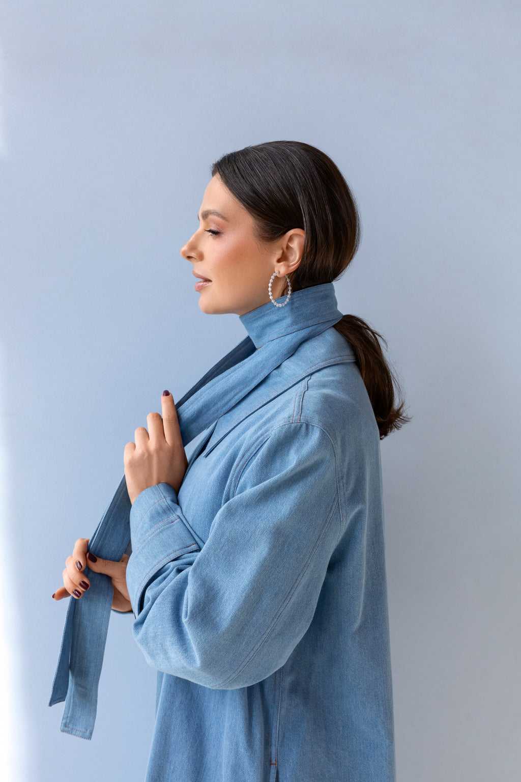 Gold-filled blue lace agate hoop earrings Alternance Grande