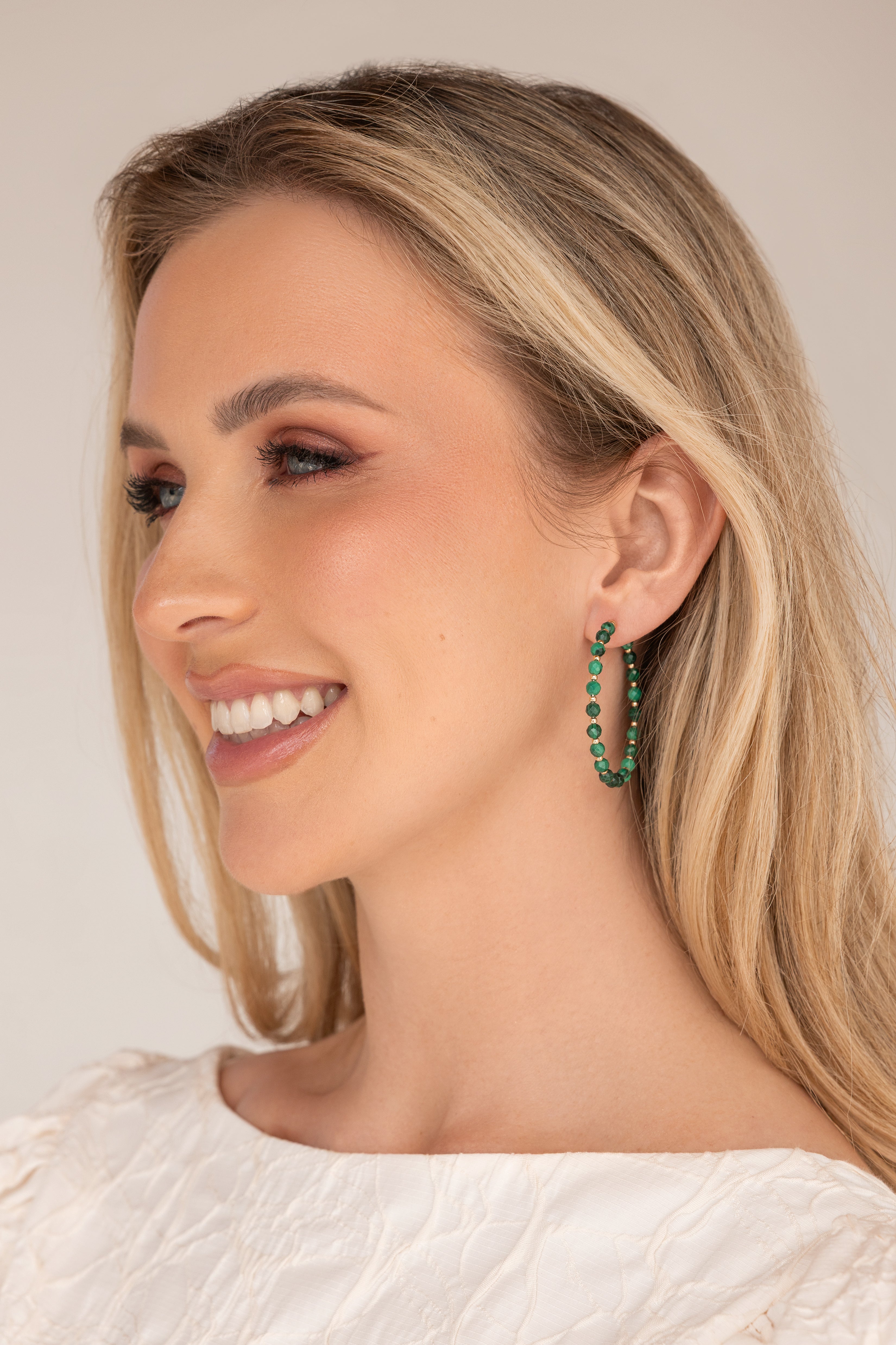 Gold-filled malachite hoop earrings Alternance Grande