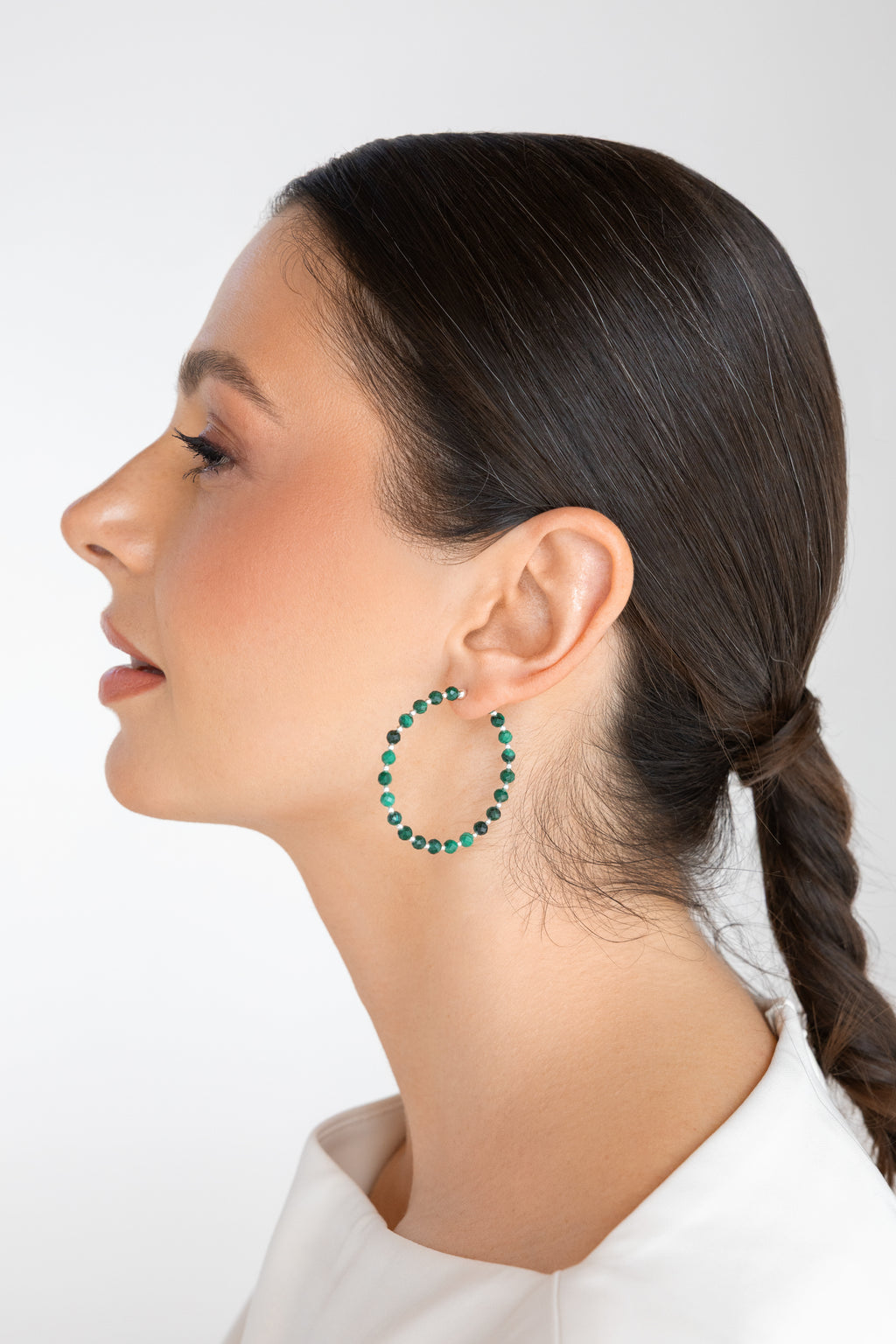 925 sterling silver malachite hoop earrings Alternance Grande