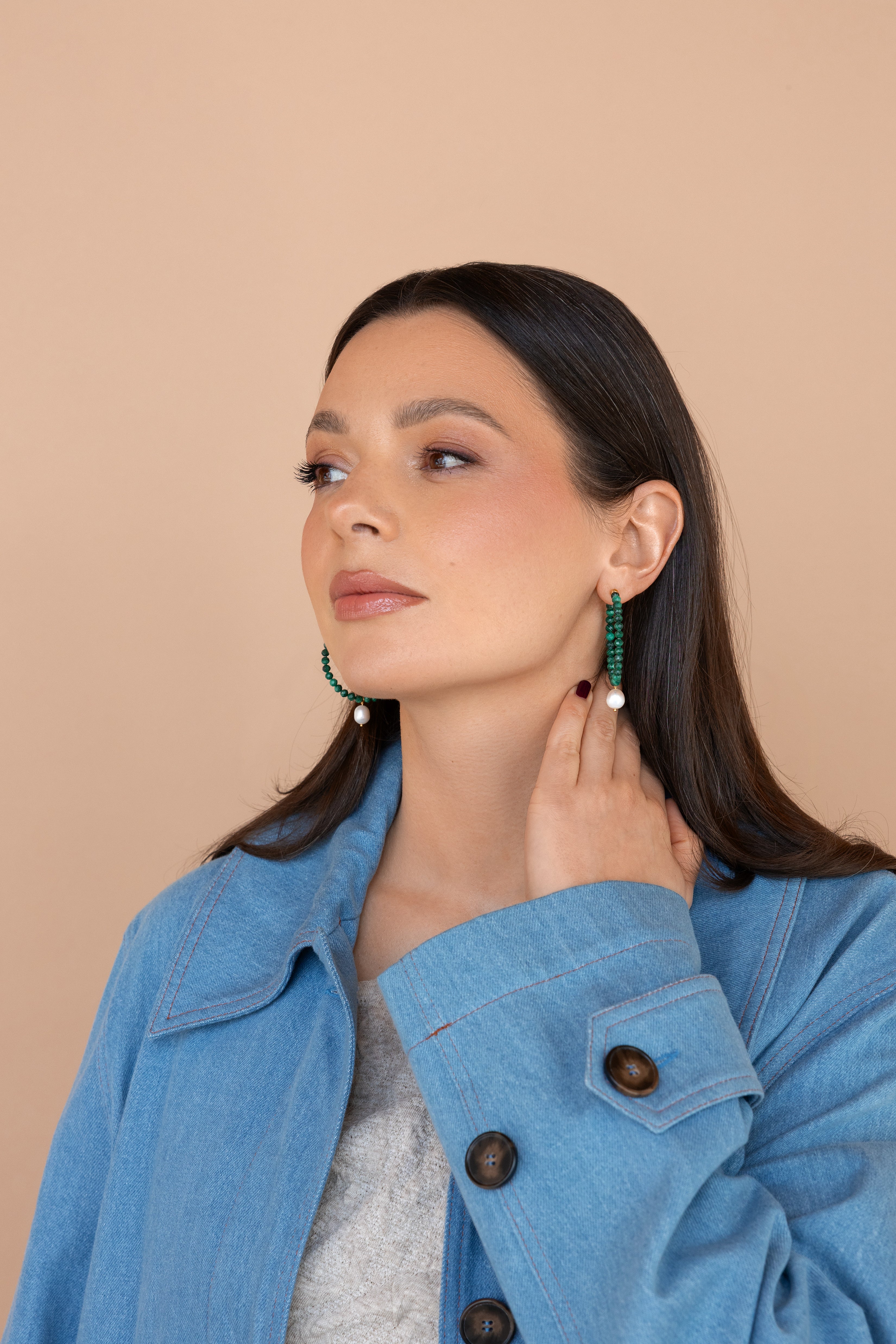 Gold-filled malachite hoop earrings La Gitane