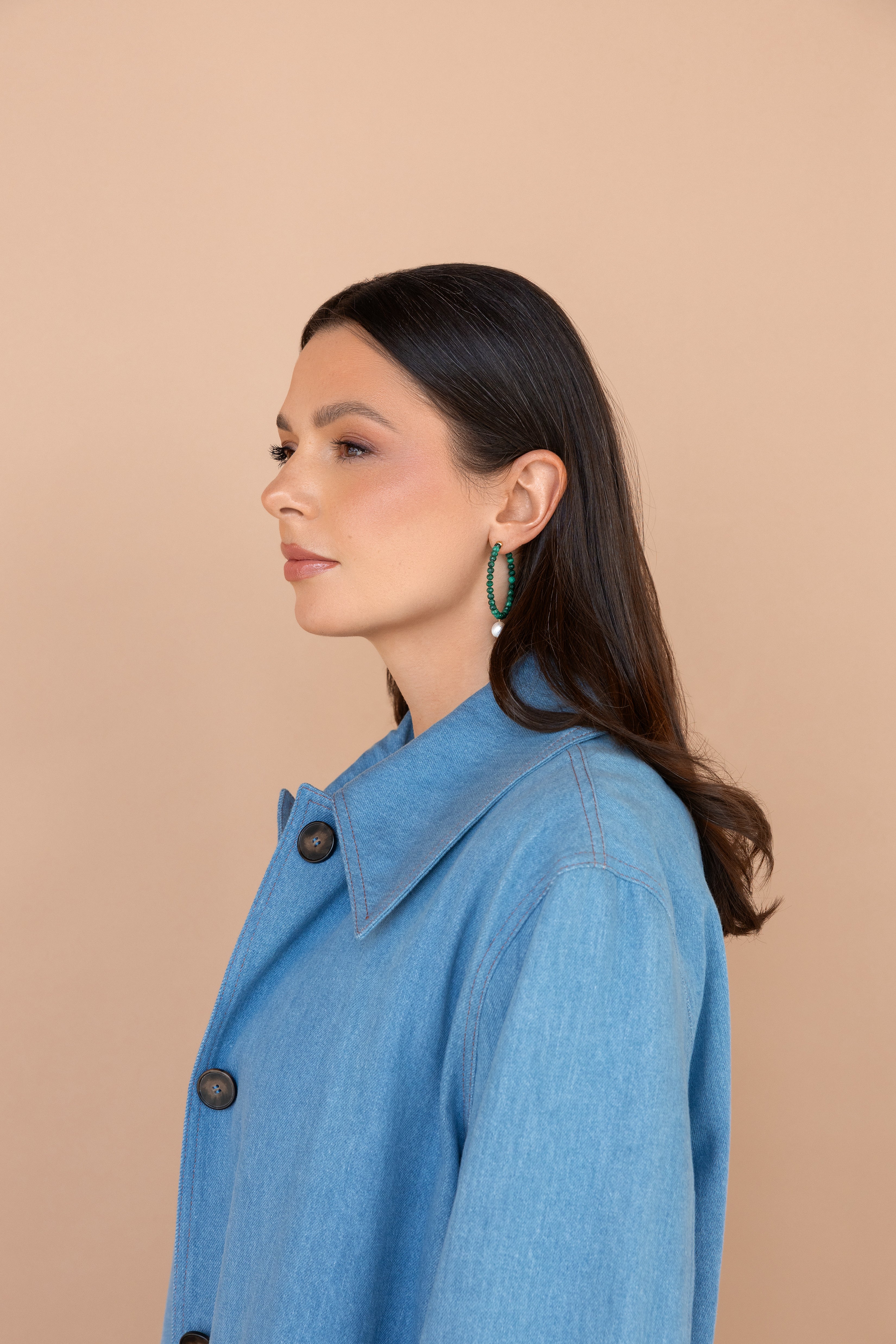 Gold-filled malachite hoop earrings La Gitane