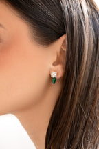 Gold-filled white freshwater pearl, malachite earrings Cube Sauvage