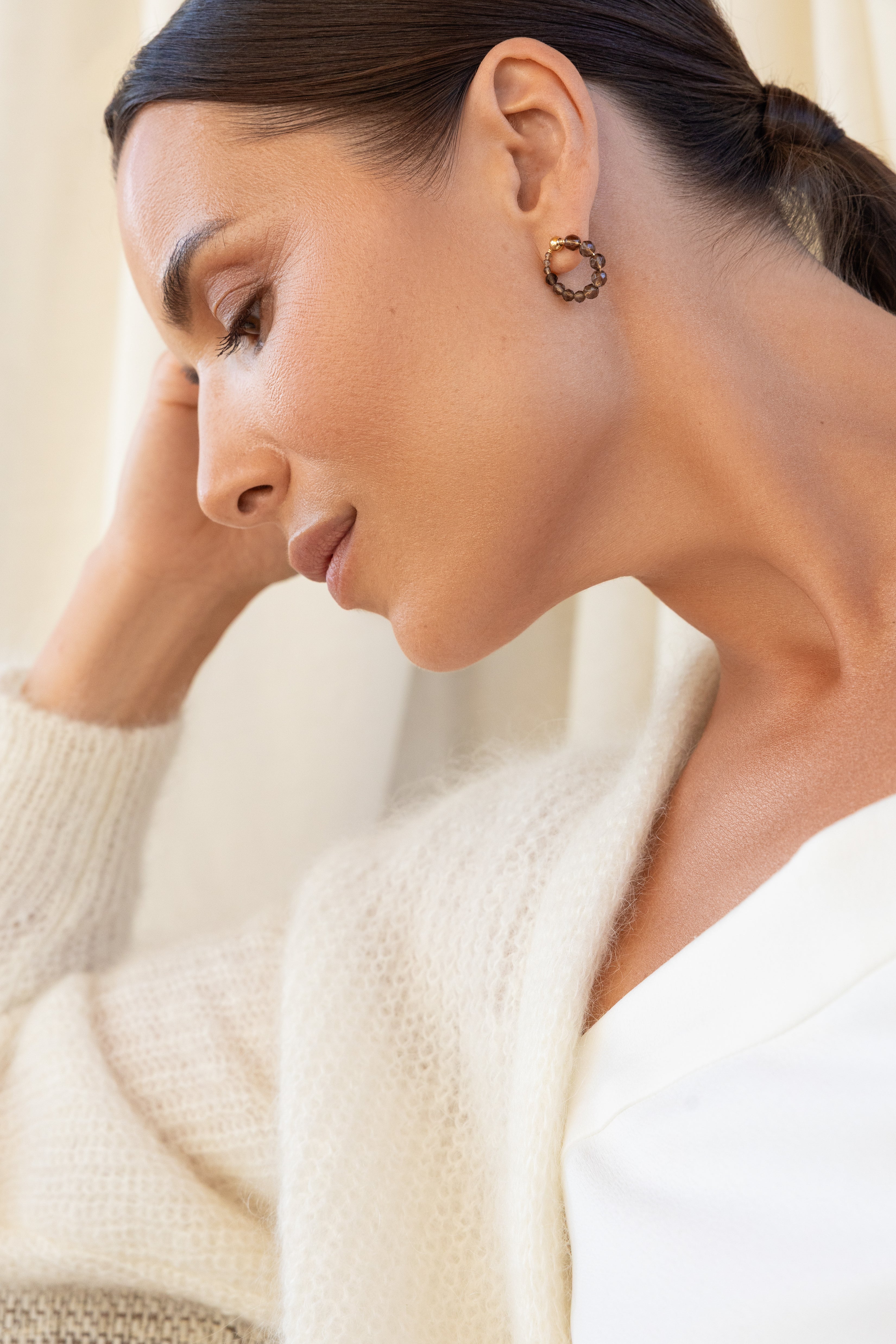 Gold-filled smoky quartz earrings La Roue